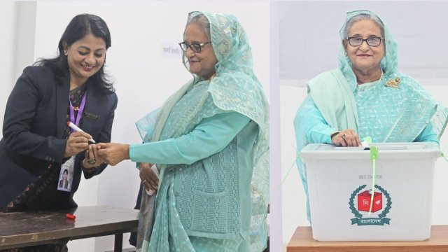 Sheikh Hasina casts vote at Dhaka City College centre this morning - Dainikshiksha