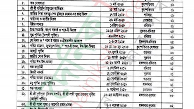 ২০১৮ শিক্ষাবর্ষের রাঙ্গামাটি পার্বত্য জেলার প্রাইমারি স্কুলের ছুটির তালিকা - দৈনিকশিক্ষা