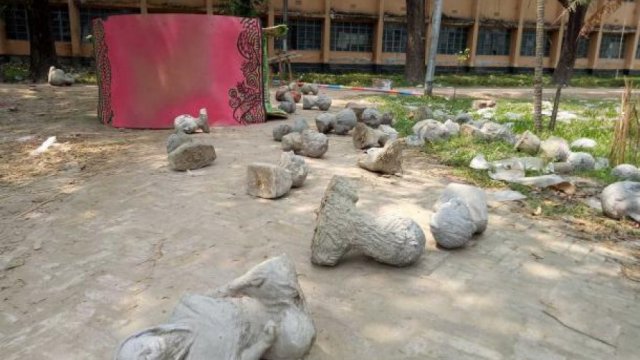 Sculptures overturned in Rajshahi University - Dainikshiksha